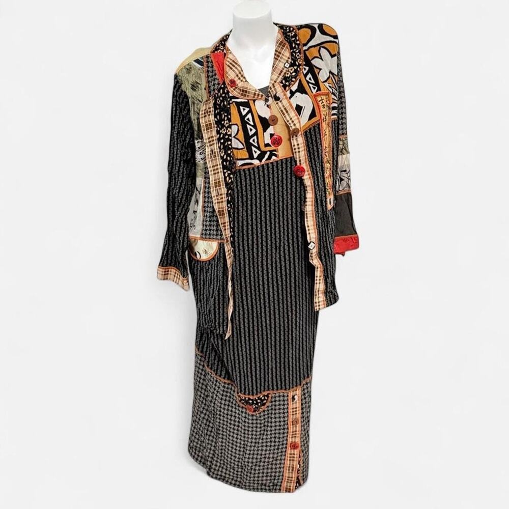Vintage Surya sleeveless patchwork maxi dress jacket small art-to-wear coord set